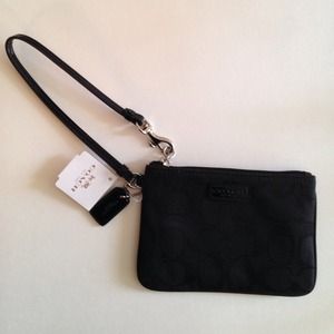 Coach Wristlet in Black-on-Black Signature Canvas