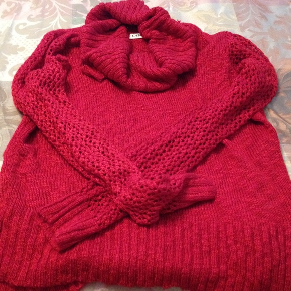 Red cowl neck sweater