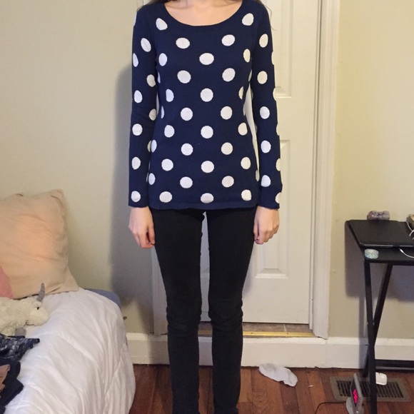 Blue and white polka dot sweater