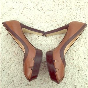 PRICE DROP!! Brown leather  peep toe pumps