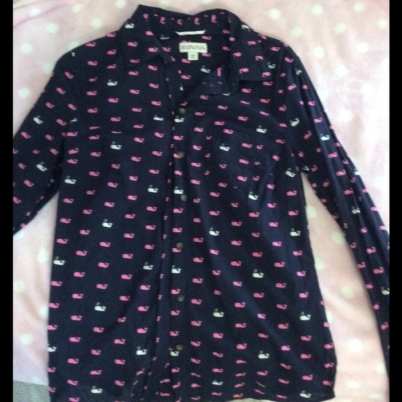 Merona Pink & White Whale Button Down Shirt 🐳🎀