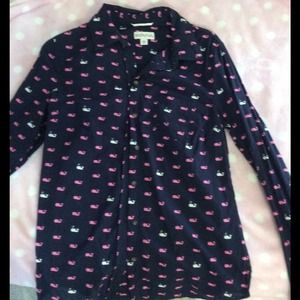 Merona Pink & White Whale Button Down Shirt 🐳🎀