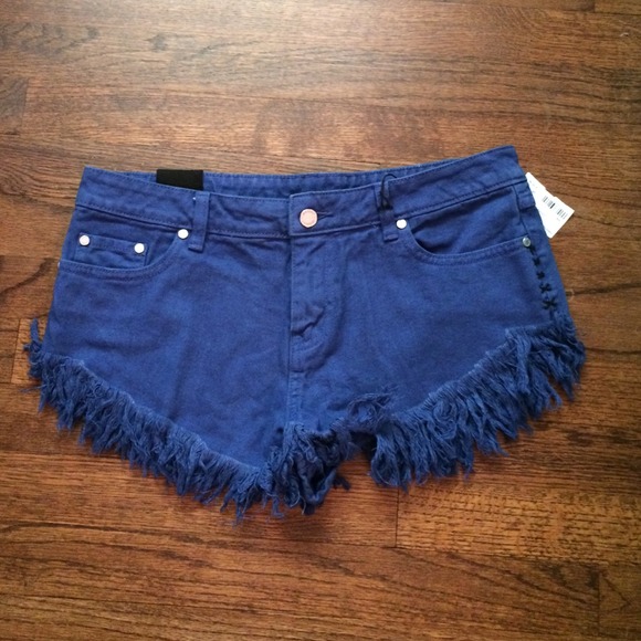 Blue Fringe Denim Short