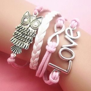 💍 ( 2 for $20 )  Owl / love infinity bracelet / pink