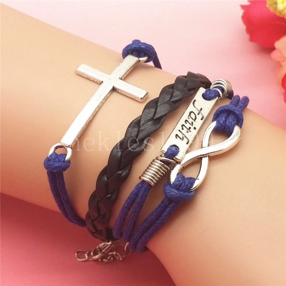 💍 ( 2 for $20 )  Christian faith infinity  bracelet / cross blue