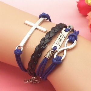 💍 ( 2 for $20 )  Christian faith infinity  bracelet / cross blue