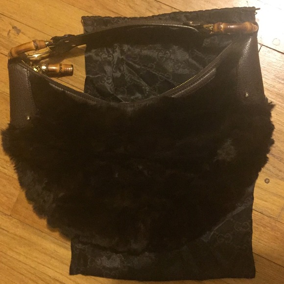 SOLD Authentic Gucci Genuine Sheared Fur Crescent - Picture 1 of 4