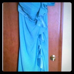 Baby blue strapless dress with shaw