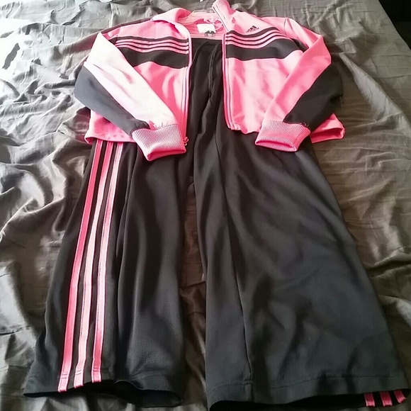 Adidas pink and black warm ups