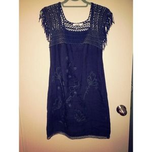 Gray/purple crochet-trim dress