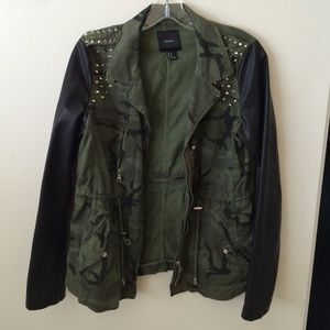 Forever 21 Leather Sleeve Camo Jacket