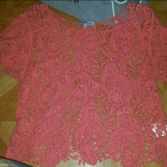 Coral lacy crop top