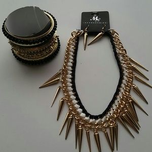 BUNDLE New Necklace and Black Gold Multi Bracelet.