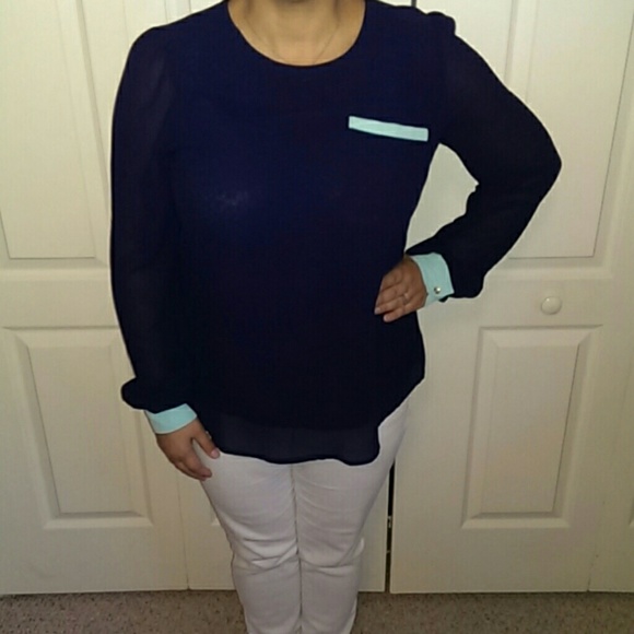 Navy with aqua trim blouse