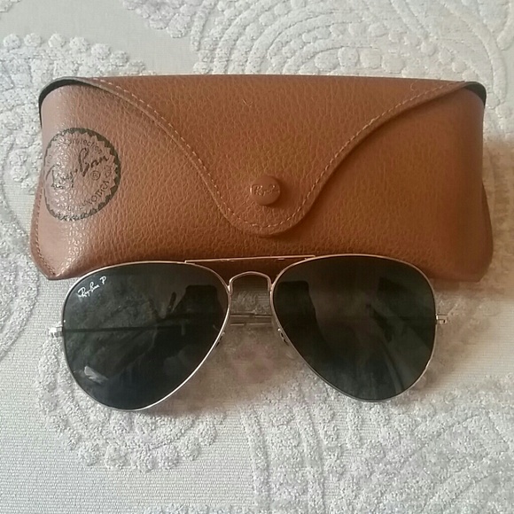 Ray Ban gold and black aviator sunglasses polarize