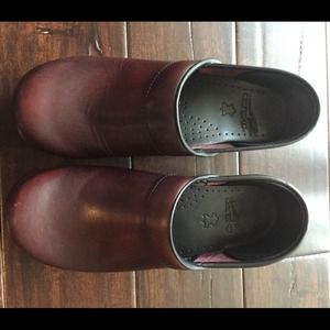 Dansko Prof. Distressed Red Burgundy Leather Clogs