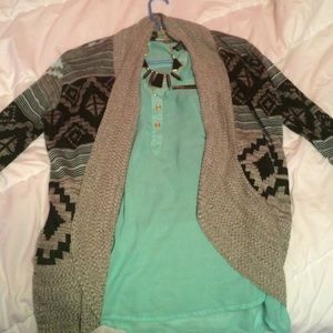 Mint/black/gray Aztec cardigan