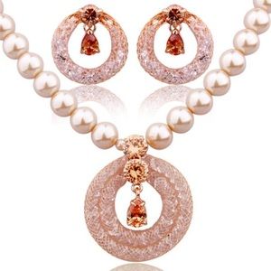 16.7" Pearl Zirconia Necklace Earrings Set