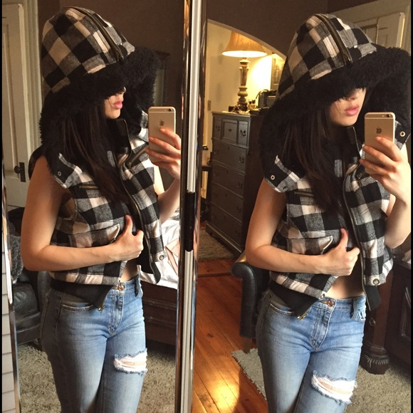 Vest with Hoodie, Black and White