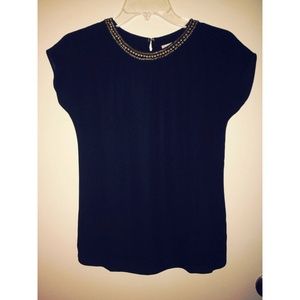Gold trim black blouse