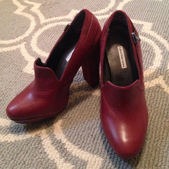 Red leather and suede heels
