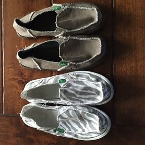 2 pair size 8 Sanuk slip on shoes