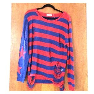 ⚠️TRADED⚠️ Red and blue striped star knit sweater