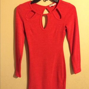Coral cut-out dress