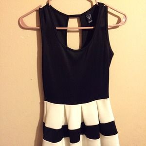 Black and white striped flared dress