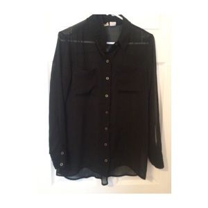 Mudd: Black Sheer Long Sleeve Button-Up