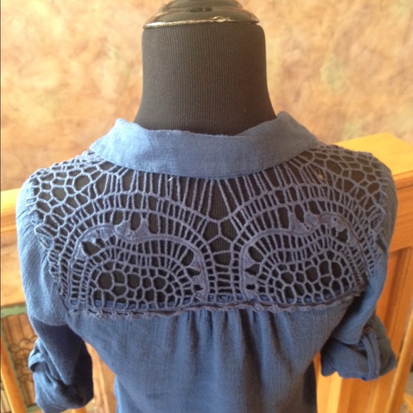 Dark blue tie up shirt with lace back