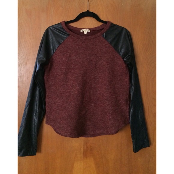 Cotton candy Tops - Burgundy & black leather long sleeve ⚠️bundled⚠️