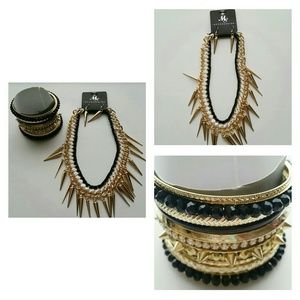 BUNDLE New Necklace and Black Gold Multi Bracelet.