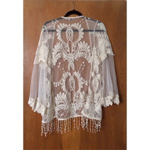 Crochet white shawl with sheer fringes ⚠️bundled⚠️