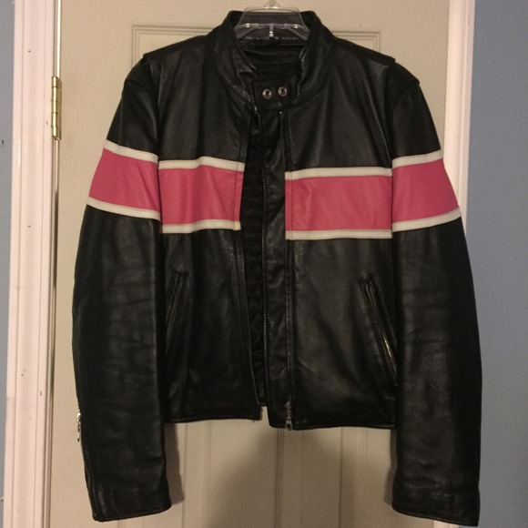 Pink/Black Leather Biker Jacket