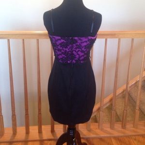 Black and purple coattail dress with lace top