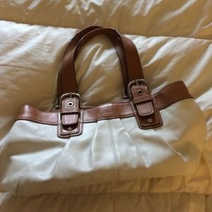 White and Carmel Coach Purse