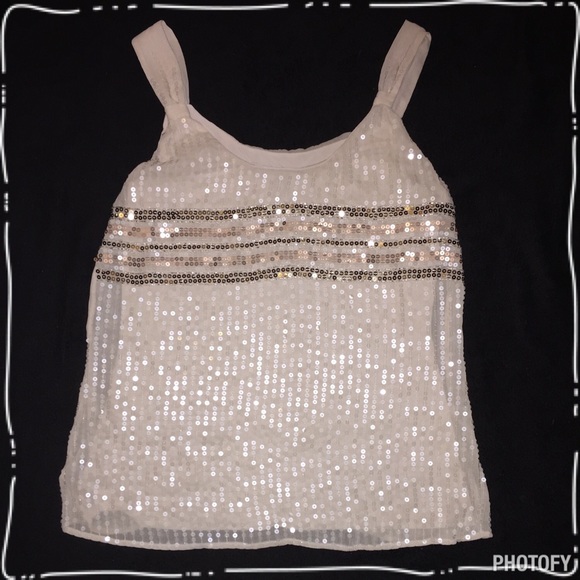 WHBM cream with gold stripe shirt