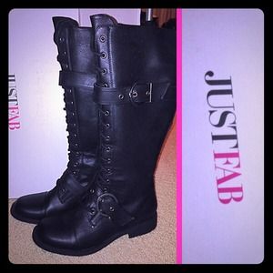 JustFab Knee High lace up combat boots! 💀💀💀