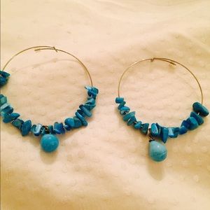 Large hoop earring with turquoise stones