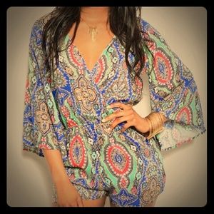 Multi-Color 3/4 Sleeve Romper