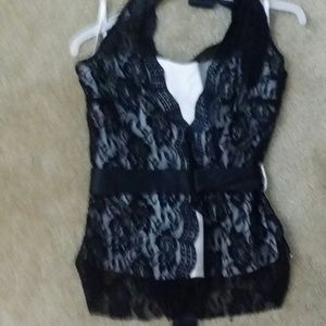 White and Black Lace overlay corset top