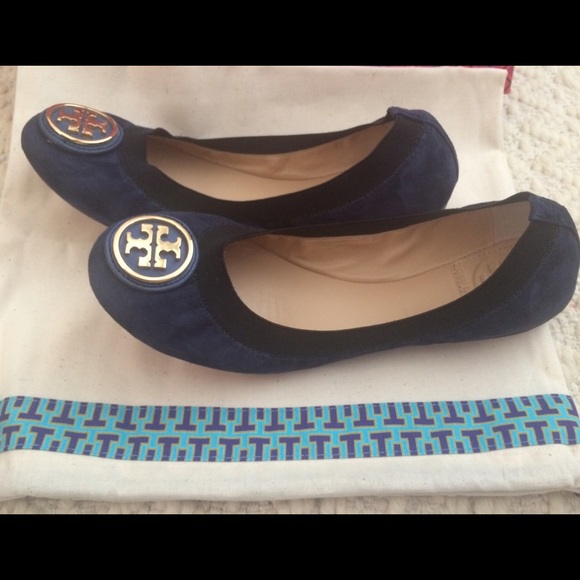 Tory Burch Caroline Suede Ballet Flat Clare Blue - Picture 2 of 4