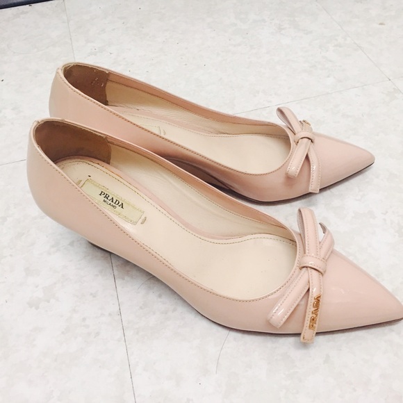NO TRADE!! Prada Patent Leather Nude Wedge Heels - Picture 1 of 4