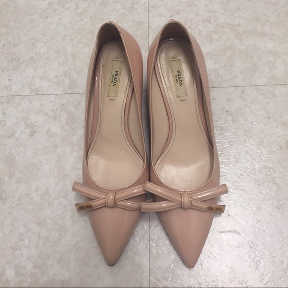 NO TRADE!! Prada Patent Leather Nude Wedge Heels - Picture 4 of 4