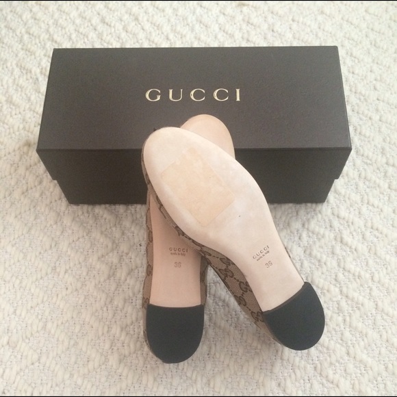 SOLD! Gucci Ali Canvas & Leather Ballet Flats GG - Picture 2 of 4