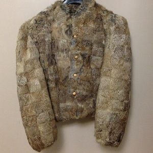 Vintage Rive Droite patchwork rabbit fur coat med
