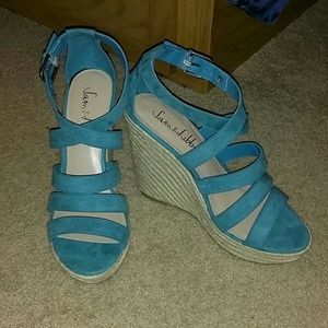 Turquoise high heeled wedge sandle