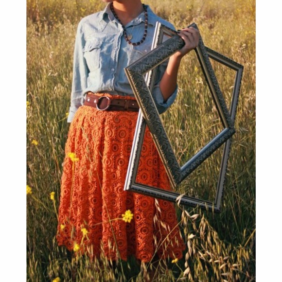 Anthropologie Orange Crochet Skirt - Picture 1 of 3