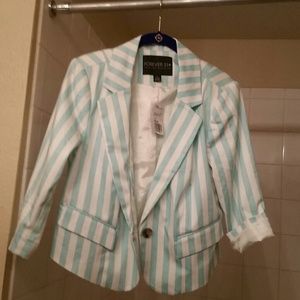 Turquoise & white striped jacket
